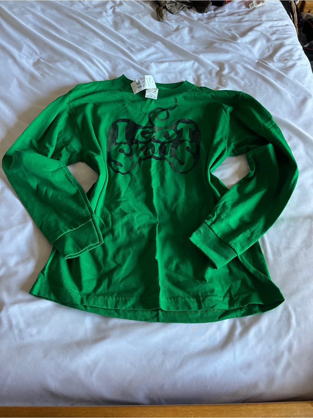 Alstyle Green Long-Sleeve Tee with Black Graphic